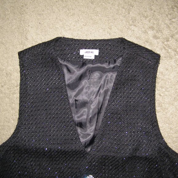 NWT Size Large 8-10 Jason Wu Black Metallic Tweed Jewel button Vest - Picture 9 of 15